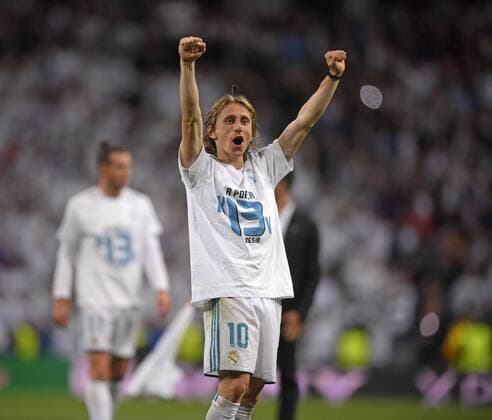 01 05 2018 Football UEFA Champions League 2017 2018 Semifinal Second leg Real Madrid FC Bayern Munich at Bernabeu Stadium Madrid Luka Modric Real Madrid celebrates after the match