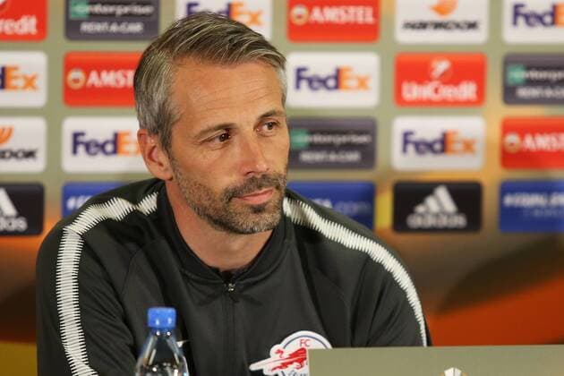 SOCCER - EL, RBS vs Marseille SALZBURG,AUSTRIA,02.MAY.18 - SOCCER - UEFA Europa League, semifinal, Red Bull Salzburg vs Olympique de Marseille, preview, press conference PK Pressekonferenz RBS. Image shows head coach Marco Rose (RBS). GEPAxpictures xMathiasxMandl
