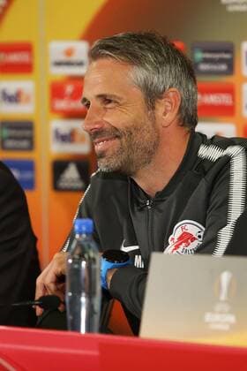 SOCCER - EL, RBS vs Marseille SALZBURG,AUSTRIA,02.MAY.18 - SOCCER - UEFA Europa League, semifinal, Red Bull Salzburg vs Olympique de Marseille, preview, press conference PK Pressekonferenz RBS. Image shows head coach Marco Rose (RBS). GEPAxpictures xMathiasxMandl