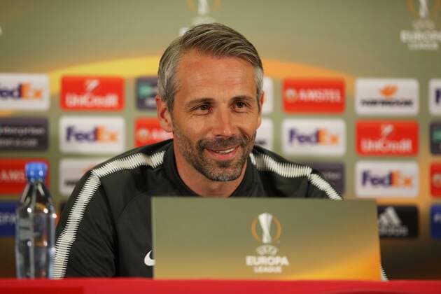 SOCCER - EL, RBS vs Marseille SALZBURG,AUSTRIA,02.MAY.18 - SOCCER - UEFA Europa League, semifinal, Red Bull Salzburg vs Olympique de Marseille, preview, press conference PK Pressekonferenz RBS. Image shows head coach Marco Rose (RBS). GEPAxpictures xMathiasxMandl