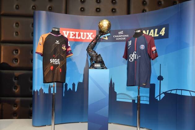 Representatives of the semi-final opponents of HBC Nantes FRA vs Paris Saint Germain Handball FRA l r posing on 02 05 2018 in Cologne at the draw of the Handball Champions League semi-final VELUX EHF FINAL4 2017 taking place on 26 and 27 May in Cologne