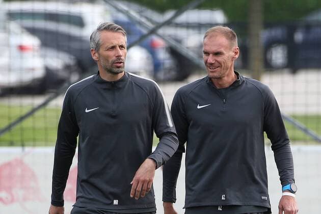 SOCCER - EL, RBS vs Marseille SALZBURG,AUSTRIA,02.MAY.18 - SOCCER - UEFA Europa League, semifinal, Red Bull Salzburg vs Olympique de Marseille, preview, final training RBS. Image shows head coach Marco Rose and assistant coach Alexander Zickler (RBS). GEPAxpictures xMathiasxMandl