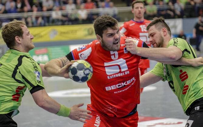 TV Emsdetten HBW Balingen Weilstetten Merten Krings Emsdetten Tobias Wagner HBW Yannik Dräger Emsdetten Handball 2 League TV Emsdetten HBW Balingen 02 05 2018 Emsdetten Copyright: xEIBNER Oberheimx EP_OBERHEIM