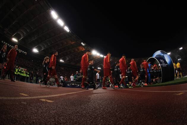 2nd May 2018, Stadio Olimpico, Rome, Italy; UEFA Champions League football, semi final, 2nd leg, AS Roma versus Liverpool; Players walk out of the tunnel to the pitch  ActionPlus12018937