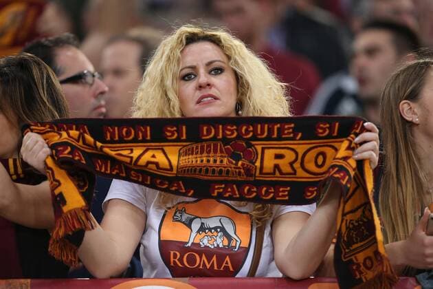 2nd May 2018, Stadio Olimpico, Rome, Italy; UEFA Champions League football, semi final, 2nd leg, AS Roma versus Liverpool; a supporter of AS Roma cheers for her team before the game  ActionPlus12018949