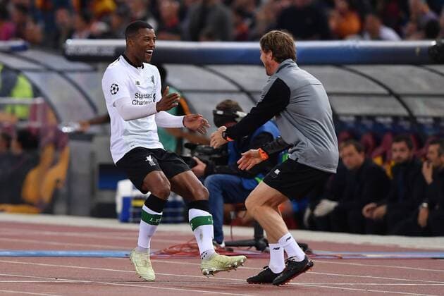 As Roma 02 05 2018 - Champions League Roma-Liverpool foto Antonello Sammarco Image nella foto: esultanza gol Georginio Wijnaldum 