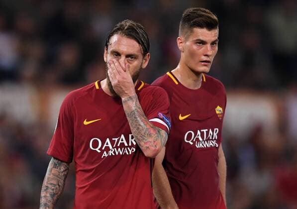 FOOTBALL CHAMPIONS LEAGUE SEASON 2017 2018 SEMI-FINAL RUECKSPIEL AS Roma Liverpool FC 02 05 2018 Daniele De Rossi li and Patrik Schick re both AS Rome Rome