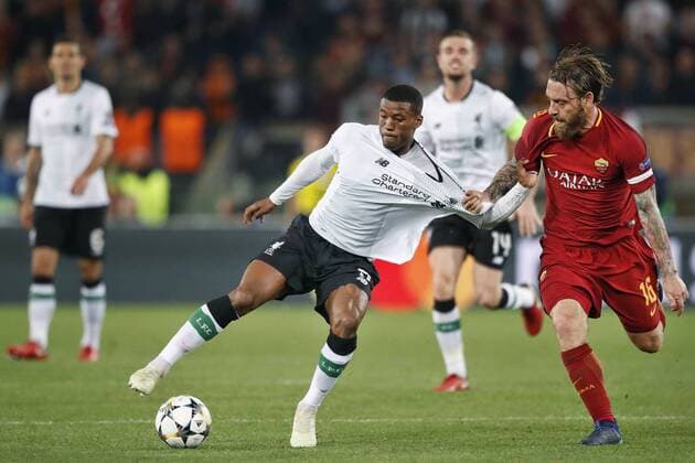 Bilder des Tages - SPORT ROME, 02-04-2018 , Stadium Olimpico , season 2017 2018 , Champions League semi final second leg. Liverpool player Georginio Wijnaldum (L) in duel with AS Roma player Daniele De Rossi (R) during the game AS Roma - Liverpool AS Roma - Liverpool  x2162253x