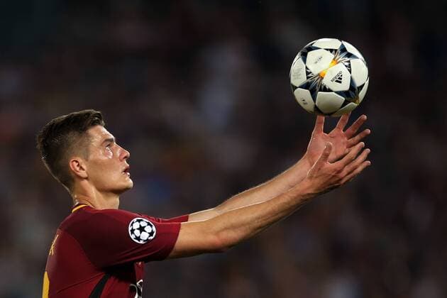 2nd May 2018, Stadio Olimpico, Rome, Italy; UEFA Champions League football, semi final, 2nd leg, AS Roma versus Liverpool; Patrik Schick of AS Roma watches the ball  ActionPlus12018988