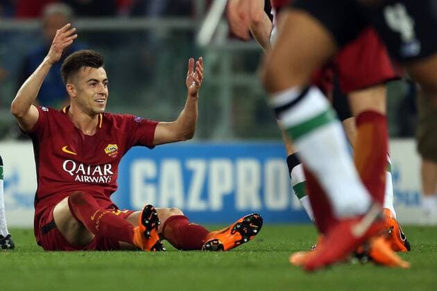 2nd May 2018, Stadio Olimpico, Rome, Italy; UEFA Champions League football, semi final, 2nd leg, AS Roma versus Liverpool; Stephan El Shaarawy of AS Roma appeals to the referee as he sits on the pitch  ActionPlus12018992