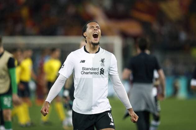 ROME, 02-04-2018 , Stadium Olimpico , season 2017 2018 , Champions League semi final second leg. Liverpool-player Virgil van Dijk celebrating the victory after the game AS Roma - Liverpool 4-2. AS Roma - Liverpool  x2162465x
