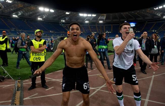 A.S. Roma v Liverpool UEFA Champions League Semi-Final Trent Alexander-Arnold of Liverpool celebrates following the UEFA Champions League Semi-Final match at the Stadio Olimpico, Rome Content Not Available For UK Newspapers Copyright: xRussellxHartx FIL-11735-0037