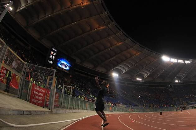 2nd May 2018, Stadio Olimpico, Rome, Italy; UEFA Champions League football, semi final, 2nd leg, AS Roma versus Liverpool; Sadio Mane celebrates as Liverpool goes through to the UEFA Champions League final  ActionPlus12019009