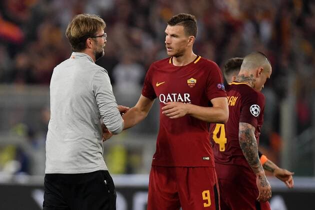 Jurgen Klopp, Edin Dzeko Roma 02-05-2018 Stadio Olimpico Football Calcio UEFA Champions League 2017 2018 AS Roma - Liverpool Semifinali di ritorno, Semi finals 2nd leg Foto Andrea Staccioli Insidefoto andreaxstaccioli