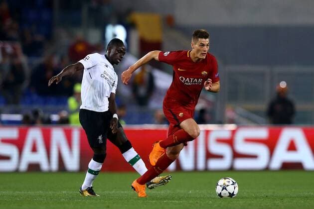 May 2, 2018 - Rome, Italy - Sadio Mane of Liverpool and Patrik Schick of Roma at Olimpico Stadium in Rome, Italy on May 02, 2018. A.S. Roma v Liverpool - UEFA Champions League Semi Final Second Leg  - ZUMAn230 20180502_zaa_n230_903 Copyright: xMatteoxCiambellix