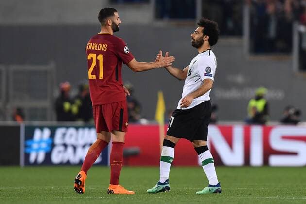 As Roma 02 05 2018 - Champions League Roma-Liverpool foto Antonello Sammarco Image nella foto: Maxime Gonalons-Mohamed Salah 