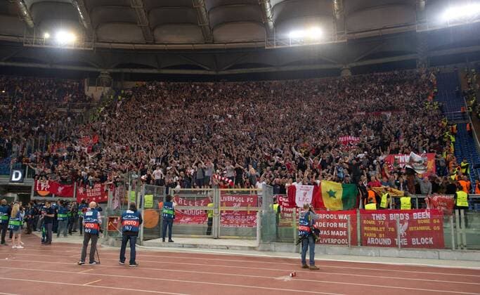 A.S. Roma v Liverpool UEFA Champions League Semi-Final Liverpool fans celebrate following the UEFA Champions League Semi-Final match at the Stadio Olimpico, Rome Content Not Available For UK Newspapers Copyright: xRussellxHartx FIL-11735-0062
