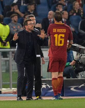 May 2, 2018 - Rome, Italy - Daniele De Rossi, Eusebio Di Francesco during the UEFA Champions League semifinal match between AS Roma and FC Liverpool at the Olympic stadium on may 02, 2018 in Rome, Italy. A.S. Roma v Liverpool - UEFA Champions League Semi Final Second Leg  - ZUMAn230 20180502_zaa_n230_979 Copyright: xSilviaxLorex