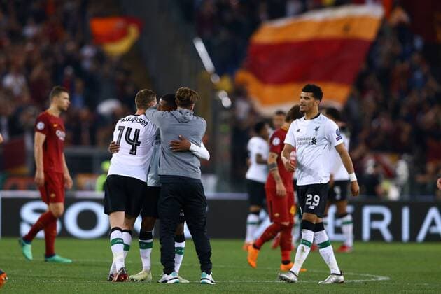 May 2, 2018 - Rome, Italy - AS Roma v FC Liverpool training - Champions League semi-final second leg.Liverpool players celebrate at Olimpico Stadium in Rome, Italy on May 02, 2018. A.S. Roma v Liverpool - UEFA Champions League Semi Final Second Leg  - ZUMAn230 20180502_zaa_n230_980 Copyright: xMatteoxCiambellix