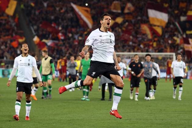 Bilder des Tages - SPORT 2nd May 2018, Stadio Olimpico, Rome, Italy; UEFA Champions League football, semi final, 2nd leg, AS Roma versus Liverpool; Dejan Lovren of Liverpool celebrates after their match agains AS Roma to make final  ActionPlus12019031