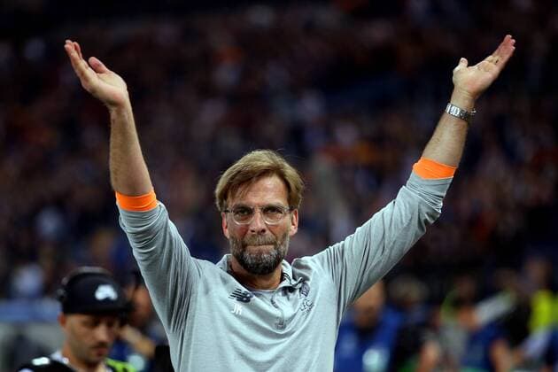 2nd May 2018, Stadio Olimpico, Rome, Italy; UEFA Champions League football, semi final, 2nd leg, AS Roma versus Liverpool; coach Jurgen Klopp of Liverpool celebrates after their match against AS Roma to make final  ActionPlus12019036