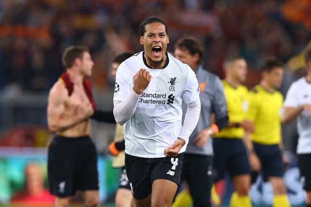 May 2, 2018 - Rome, Italy - AS Roma v FC Liverpool training - Champions League semi-final second leg.Virgil Van Dijk of Liverpool celebrates at Olimpico Stadium in Rome, Italy on May 02, 2018. A.S. Roma v Liverpool - UEFA Champions League Semi Final Second Leg  - ZUMAn230 20180502_zaa_n230_992 Copyright: xMatteoxCiambellix