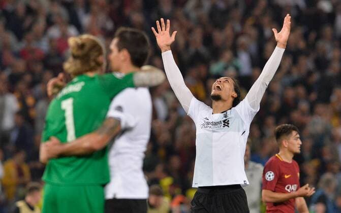 May 2, 2018 - Rome, Italy - Virgil Van Dijk celebrates the victory the UEFA Champions League semifinal match between AS Roma and FC Liverpool at the Olympic stadium on may 02, 2018 in Rome, Italy. A.S. Roma v Liverpool - UEFA Champions League Semi Final Second Leg  - ZUMAn230 20180502_zaa_n230_1006 Copyright: xSilviaxLorex