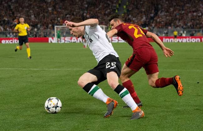 A.S. Roma v Liverpool UEFA Champions League Semi-Final Andrew Robertson of Liverpool (nearest) goes past Alessandro Florenzi of AS Roma during the UEFA Champions League Semi-Final match at the Stadio Olimpico, Rome Content Not Available For UK Newspapers Copyright: xRussellxHartx FIL-11735-0078