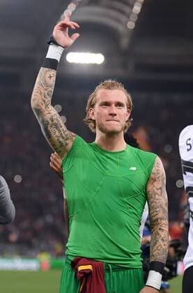 FOOTBALL CHAMPIONS LEAGUE SEASON 2017 2018 SEMI-FINAL RUECKSPIEL AS Roma Liverpool FC 02 05 2018 FC Liverpool goalkeeper Loris Karius celebrates in front of the Gaestefanblock of the Olympic Stadium in Rome Rome