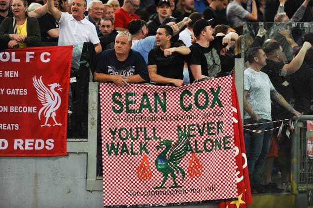 IPP20180502 Football - soccer: UEFA Champions League 2017 2018, AS Rom - FC Liverpool, uno striscione per Sean Cox. (Hinweis: Verwendung nur in Deutschland - only Germany) *** IPP20180502 Football soccer UEFA Champions League 2017 2018 AS Roma FC Liverpool uno striscione by Sean Cox Note Use only in Germany only Germany 