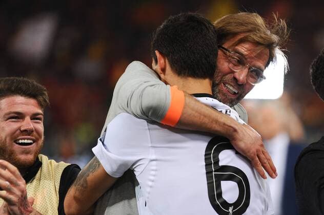 IPP20180502 Football - soccer: UEFA Champions League 2017 2018, AS Rom - FC Liverpool, Jurgen Klopp abbraccia Dejan Lovren. (Hinweis: Verwendung nur in Deutschland - only Germany) *** IPP20180502 Football soccer UEFA Champions League 2017 2018 AS Roma FC Liverpool Jurgen Klopp abbraccia Dejan Lovren Note Use only in Germany only Germany 