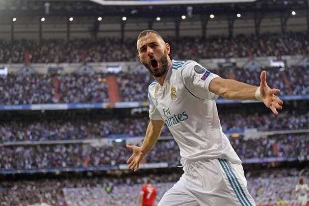 01 05 2018 Football UEFA Champions League 2017 2018 Semifinal Second leg Real Madrid FC Bayern Munich in Bernabeu stadium Madrid Torjubel Karim Benzema Real Madrid