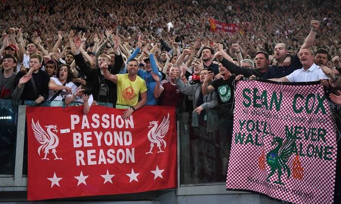 FOOTBALL CHAMPIONS LEAGUE SEASON 2017 2018 SEMI-FINAL RUECKSPIEL AS Roma Liverpool FC 02 05 2018 FC Liverpool fans cheered for the finals in the Gaestefanblock at the Olympia Stadium in Rome Rome after the match