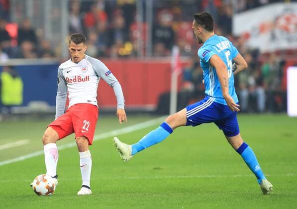 SOCCER - EL, RBS vs Marseille SALZBURG,AUSTRIA,03.MAY.18 - SOCCER - UEFA Europa League, semifinal, Red Bull Salzburg vs Olympique Marseille. Image shows Stefan Lainer (RBS) and Lucas Ocampos (Marseille). GEPAxpictures xMarioxBuehner