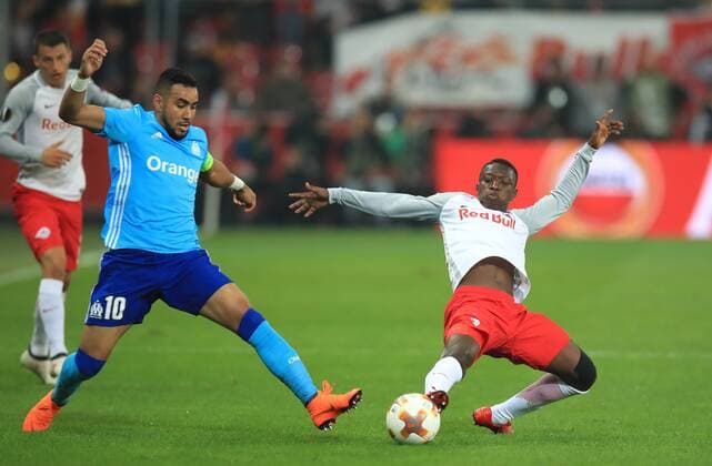 SOCCER - EL, RBS vs Marseille SALZBURG,AUSTRIA,03.MAY.18 - SOCCER - UEFA Europa League, semifinal, Red Bull Salzburg vs Olympique Marseille. Image shows Dimitri Payet (Marseille) and Amadou Haidara (RBS). GEPAxpictures xMarioxBuehner