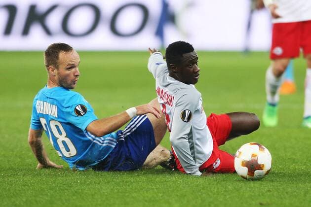 SOCCER - EL, RBS vs Marseille SALZBURG,AUSTRIA,03.MAY.18 - SOCCER - UEFA Europa League, semifinal, Red Bull Salzburg vs Olympique Marseille. Image shows Valere Germain (Marseille) and Diadie Samassekou (RBS). GEPAxpictures xMathiasxMandl