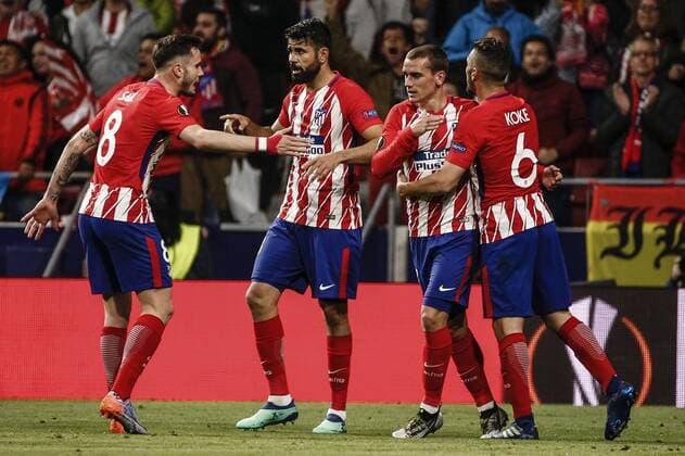 3rd May 2018, Wanda Metropolitano, Madrid, Spain; UEFA Europa League football, semi final, 2nd leg, Atletico Madrid versus Arsenal; Diego Costa (Atletico de Madrid) celebrates his goal which made it 1-0  ActionPlus12019200