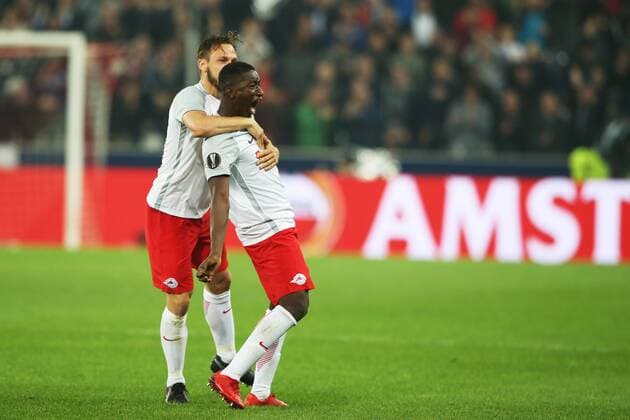 SOCCER - EL, RBS vs Marseille SALZBURG,AUSTRIA,03.MAY.18 - SOCCER - UEFA Europa League, semifinal, Red Bull Salzburg vs Olympique Marseille. Image shows the rejoicing of Amadou Haidara (RBS). GEPAxpictures xMathiasxMandl