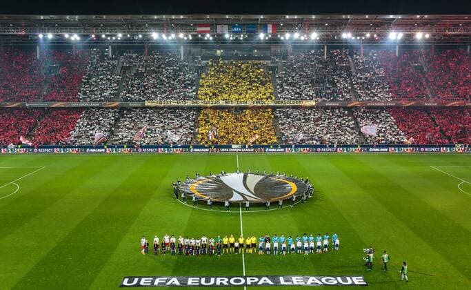 03 05 2018 Red Bull Arena Salzburg AUT UEFA EL Salzburg vs Olympique Marseille Semifinal Rueckspiel im Bild Overview Choreography during the UEFA Europa League Semifinal 2nd Leg Match between FC Salzburg and Olympique Marseille at the Red Bull Arena in Salzburg Austria on 2018 05 03 Salzburg  EX_FEI