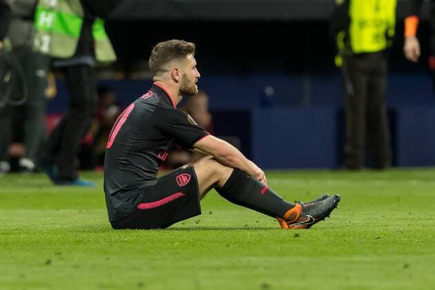 Spain Madrid 03 05 2018 UEFA Europa League 2017 2018 Season Semi finals Second leg semi-finals Atletico Madrid Arsenal FC Shkodran Mustafi AFC disappointed DeFodi048