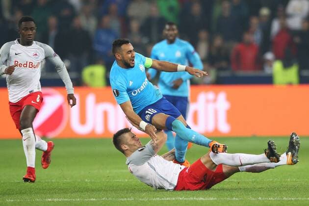 SOCCER - EL, RBS vs Marseille SALZBURG,AUSTRIA,03.MAY.18 - SOCCER - UEFA Europa League, semifinal, Red Bull Salzburg vs Olympique Marseille. Image shows Diadie Samassekou (RBS), Dimitri Payet (Marseille) and Duje Caleta-Car (RBS). GEPAxpictures xMathiasxMandl