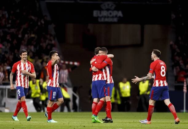 Atletico de Madrid celebrates victory at the end of the UEFA Europe League 2017 18 Semi final second leg match between Atletico de Madrid and Arsenal at Wanda Metropolitano Stadium in Madrid on May 3, 2018. (Photo by Guille Martinez Cordon Press)  xGuillexMartinezx xEuropaxLeaguex2017 18:xAtleticoxdexMadridxvsxArsenalx
