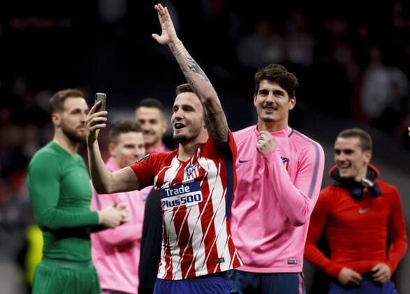 Atletico de Madrid celebrates victory at the end of the UEFA Europe League 2017 18 Semi final second leg match between Atletico de Madrid and Arsenal at Wanda Metropolitano Stadium in Madrid on May 3, 2018. (Photo by Guille Martinez Cordon Press)  xGuillexMartinezx xEuropaxLeaguex2017 18:xAtleticoxdexMadridxvsxArsenalx