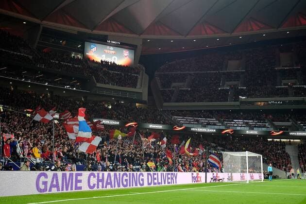 Atletico Madrid v Arsenal UEFA Europa League Semi-Final General view of the stadium as Atletico Madrid fans celebrate a goal from Diego Costa of Atletico Madrid during the UEFA Europa League Semi-Final match at the Wanda Metropolitano Stadium, Madrid Content Not Available For UK Newspapers Copyright: xKristianxKanex FIL-11741-0074