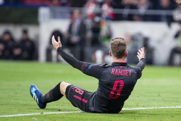 Arsenal FC Aaron Ramsey during Europa League Semi Finals First Leg match between Atletico de Madrid and Arsenal FC at Wanda Metropolitano in Madrid, Spain. May 03, 2018.  (20180503036)
