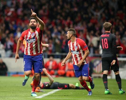 Madrid, Spain. 3th May 2018: Diego Costa, forward from Atletico de Madrid, celebrating after scoring during semi-final UEFA Europa League against Arsenal FC at Wanda Metropolitano. (Photo by: Ivan Abanades Medina Cordon Press).  xIvanxAbanadesxMedinax xAtleticoxdexMadridx-xArsenalxFCx