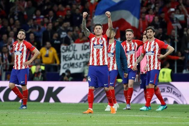 Atletico de Madrid s players react after the UEFA Europa League semifinal second leg match between Atletico de Madrid and Arsenal at the Wanda Metropolitano stadium in Madrid, Spain, 03 May 2017. Atletico de Madrid vs. Arsenal !ACHTUNG: NUR REDAKTIONELLE NUTZUNG!  Copyright: xJuanJoxMartinx CDM63 20180503-636609885330731995