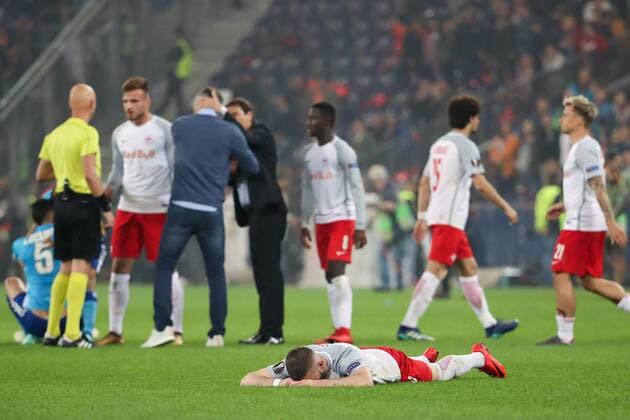 SOCCER - EL, RBS vs Marseille SALZBURG,AUSTRIA,03.MAY.18 - SOCCER - UEFA Europa League, semifinal, Red Bull Salzburg vs Olympique Marseille. Image shows the disappointment of Valon Berisha (RBS). GEPAxpictures xChristianxWalgram