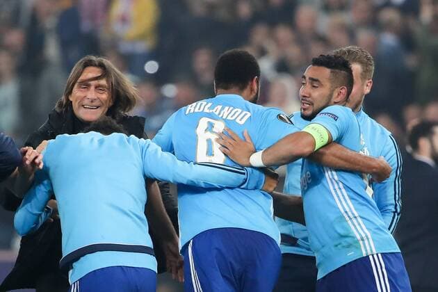 SOCCER - EL, RBS vs Marseille SALZBURG,AUSTRIA,03.MAY.18 - SOCCER - UEFA Europa League, semifinal, Red Bull Salzburg vs Olympique Marseille. Image shows the rejoicing of Marseille. GEPAxpictures xChristianxWalgram