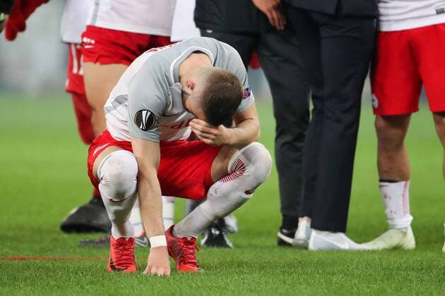 SOCCER - EL, RBS vs Marseille SALZBURG,AUSTRIA,03.MAY.18 - SOCCER - UEFA Europa League, semifinal, Red Bull Salzburg vs Olympique Marseille. Image shows the disappointment of Valon Berisha (RBS). GEPAxpictures xChristianxWalgram